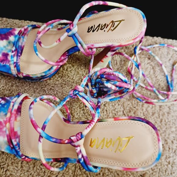 Liliana Johana Tie Dye Platform Wrap-Around Ankle High Heels Prom Homecoming 8 - Picture 9 of 10